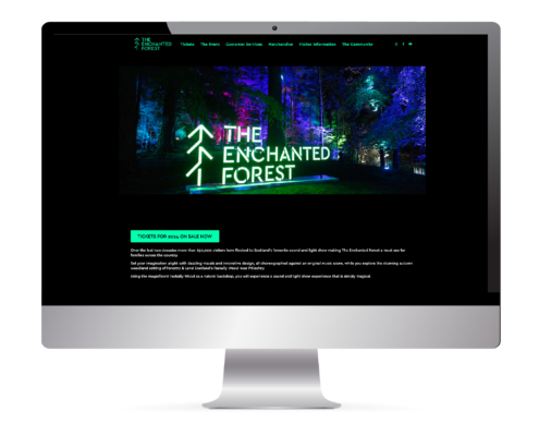 Marketing Agency Perth, Scotland - Visual of computer showing THe Enchanted Forest sign.