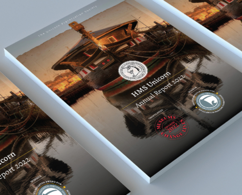 Creative Design Agency Scotland - Cunningly Good Group - Mock up of Annual Report design for HMS Unicorn in 2022