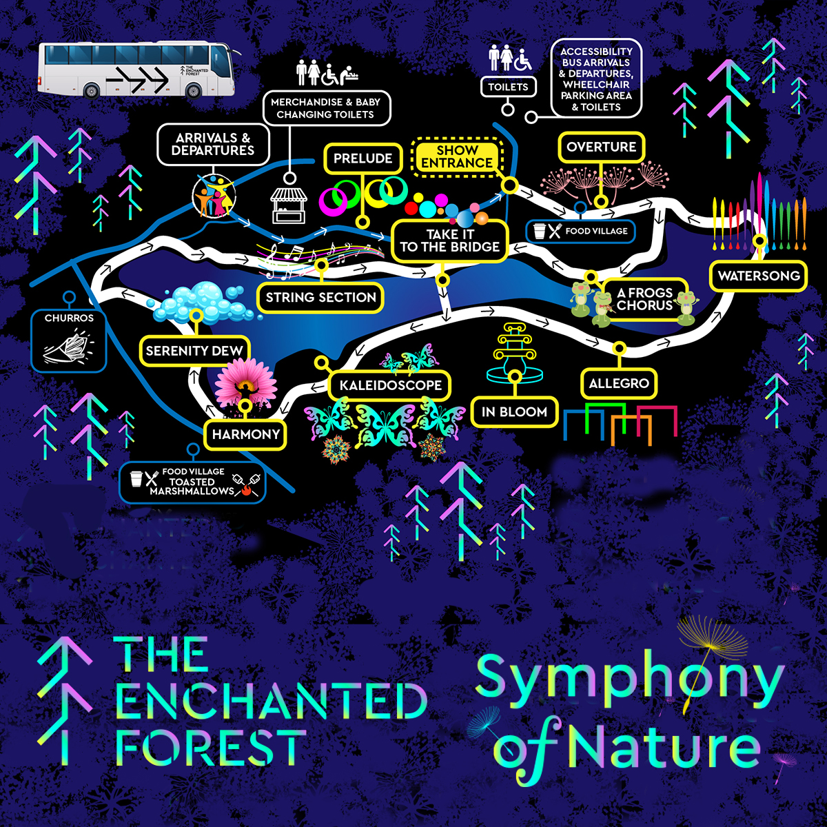 Design Agency Scotland - Cunningly Good Group - The enchanted forest Symphony of Nature show visuals 2024 - map design