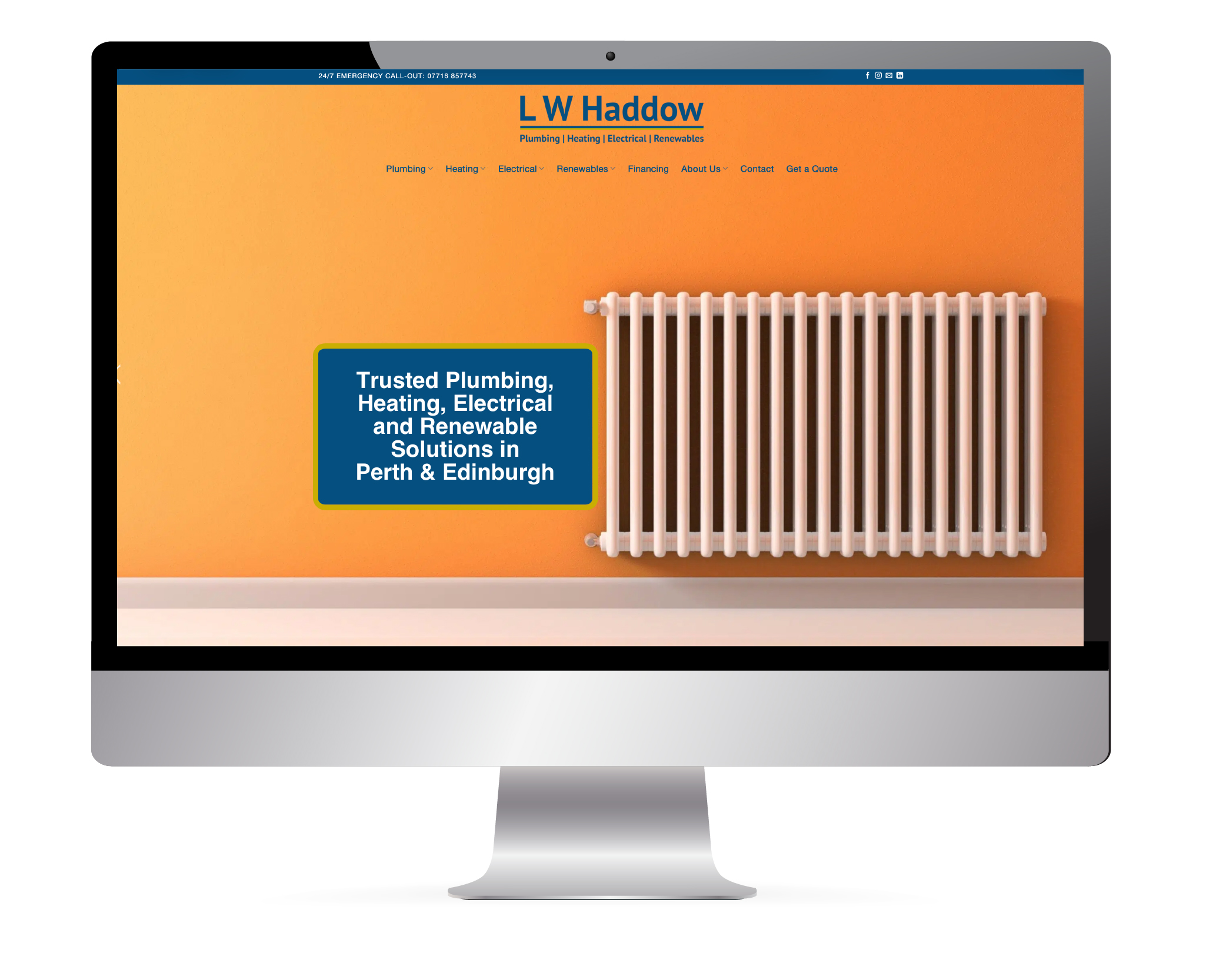 LW Haddow plumbing, heating, electrical and renewables website displayed on desktop - Website redevelopment and SEO Case study