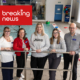 Xcite and Zoggs representatives at a West Lothian swimming pool promoting a new children's swim kit initiative.